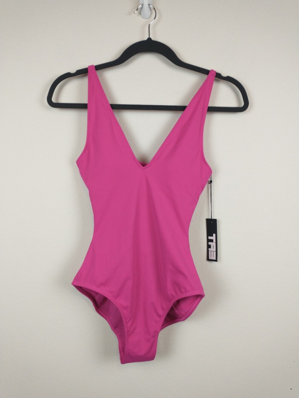TAE Plungey One Piece Swimsuit XS Short Pink Lace Up V Neck